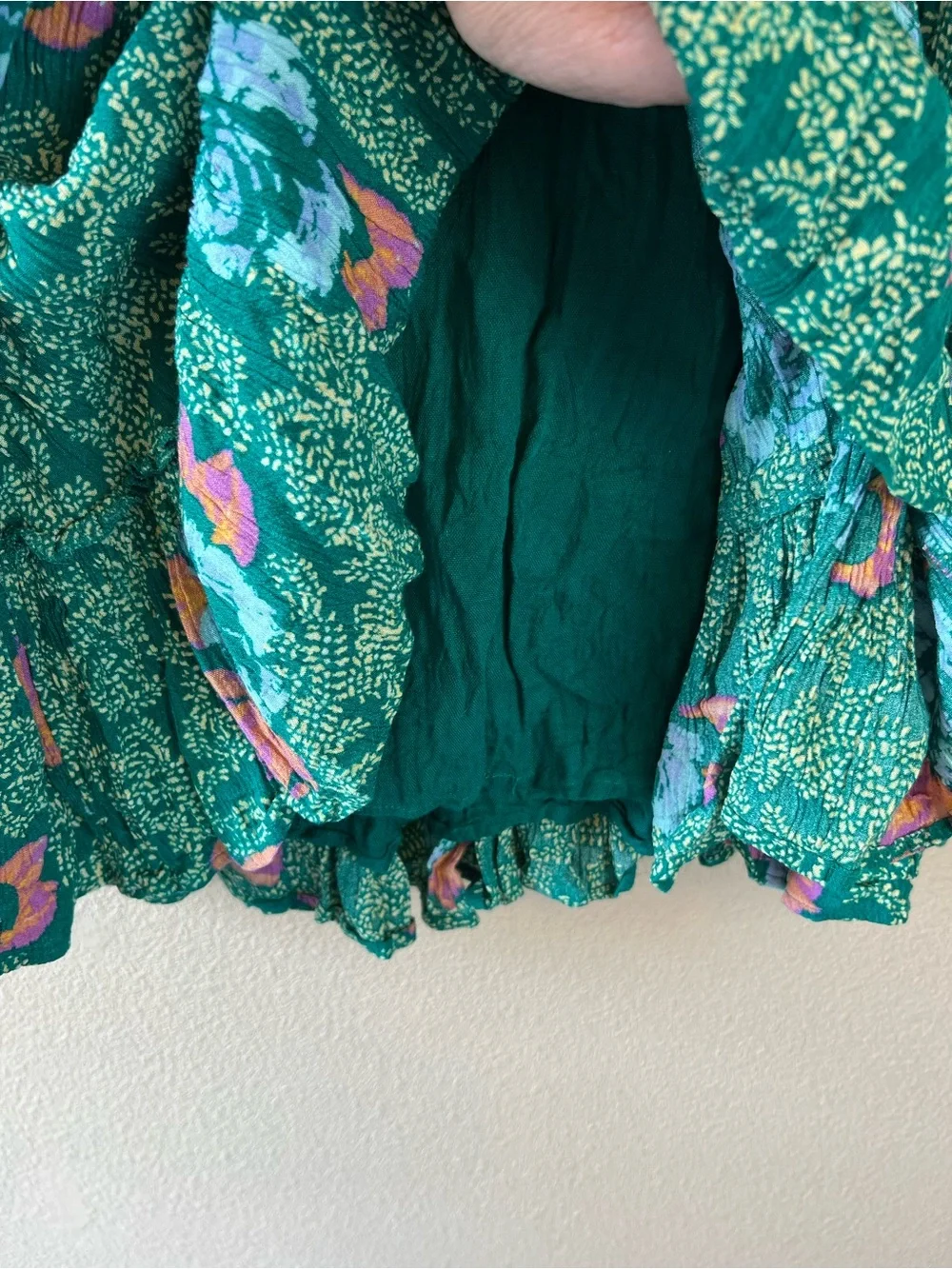 Free People Smocked Printed Picnic Mini Dress Green